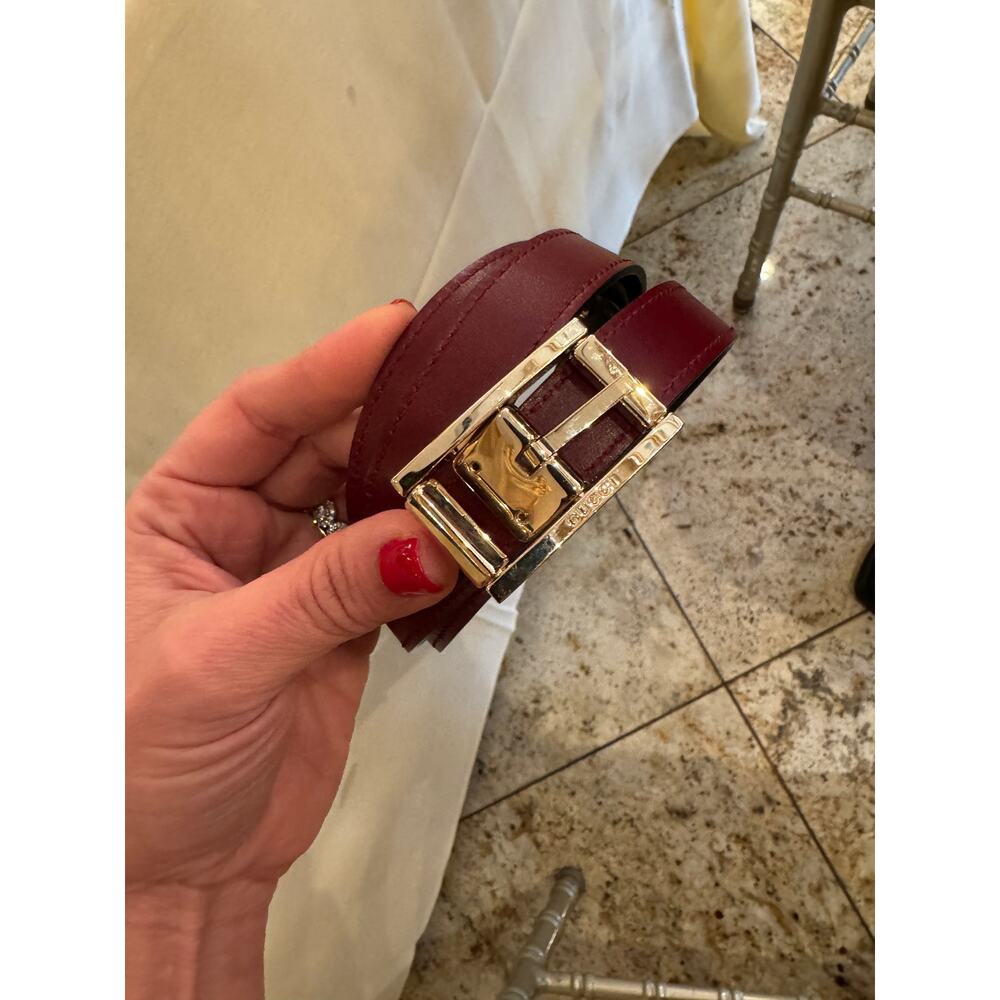 Gucci Reversible Black & Rosso Ancora Leather Belt Size 95 GG Gold Buckle NWOT - Picture 8 of 14